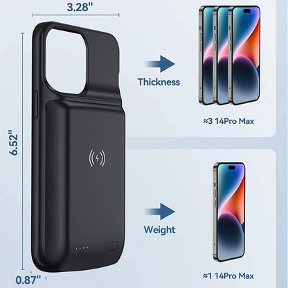 Battery Charger Case For iPhone 15 14 13 12 Pro Max Wireless Charging Power Bank Case Extended Battery Case 10000mAh