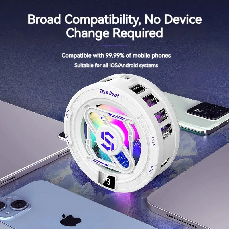15W Stylish Phone Cooler, Cooling Fan, Ultra-Fast Cooling, RGB Lighting, For Most Popular Phones, Gaming, Esports Etc.