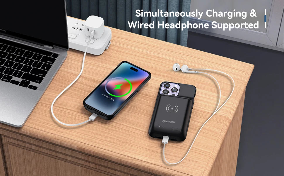 Battery Charger Case For iPhone 15 14 13 12 Pro Max Wireless Charging Power Bank Case Extended Battery Case 10000mAh