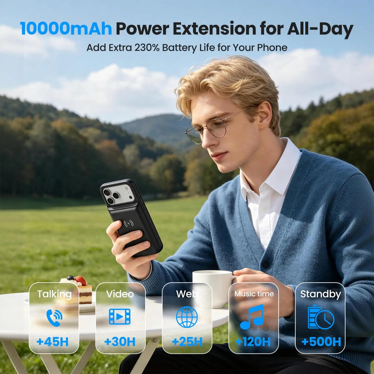 10000mah Wireless Battery Charger Case for IPhones. Magnetic Power Bank Battery Charger