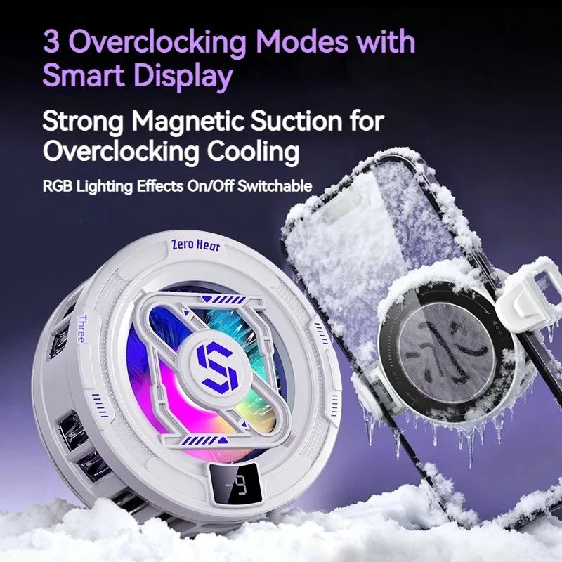 15W Stylish Phone Cooler, Cooling Fan, Ultra-Fast Cooling, RGB Lighting, For Most Popular Phones, Gaming, Esports Etc.
