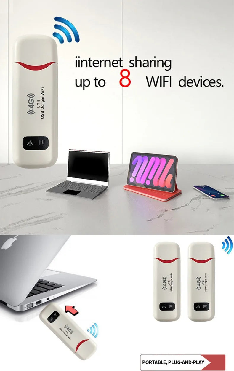 Texcom™ portable 4G LTE Pocket Wi-Fi 150 mbps speed plug and play USB modem