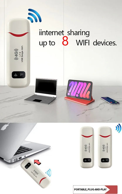 Texcom™ portable 4G LTE Pocket Wi-Fi 150 mbps speed plug and play USB modem