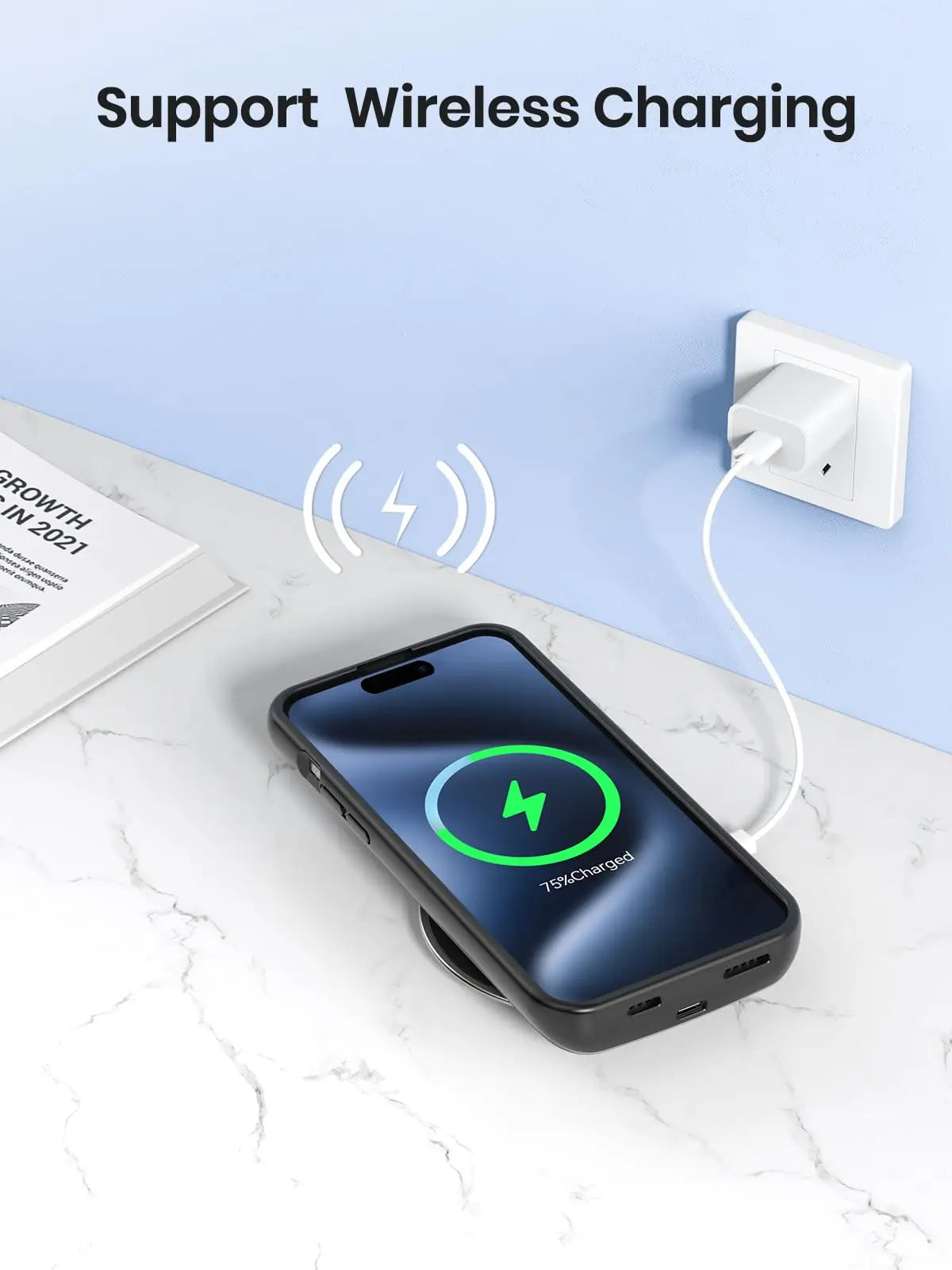 10000mAh Wireless Battery Charger Case for iPhone 15/15Pro/15 Pro Max Plus Portable Thin Power Bank Cover Battery Pack