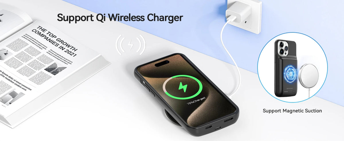 10000mAh Wireless Battery Charger Case for iPhone 15/15Pro/15 Pro Max Plus Portable Thin Power Bank Cover Battery Pack