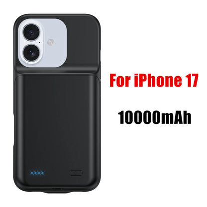 10000mAh Powerbank Cover For iPhone 17 16 Pro Max 17Air 16 Plus 16e External Battery Cases Portable Charger Power Bank Case