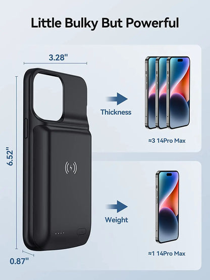 Battery Charger Case For iPhone 15 14 13 12 Pro Max Wireless Charging Power Bank Case Extended Battery Case 10000mAh