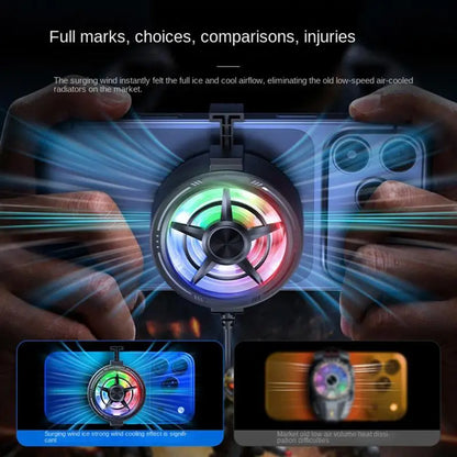 Clip On Phone Cooler Fan Travel Friendly RGB Light USB Powered Fast Cooling Radiator for Outdoor Phone Use