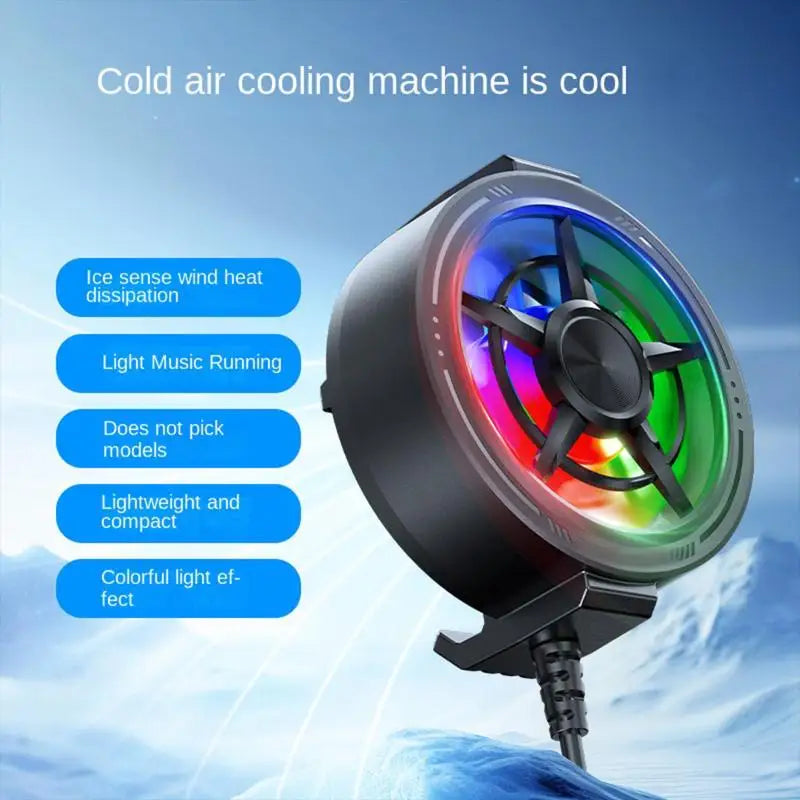 Clip On Phone Cooler Fan Travel Friendly RGB Light USB Powered Fast Cooling Radiator for Outdoor Phone Use