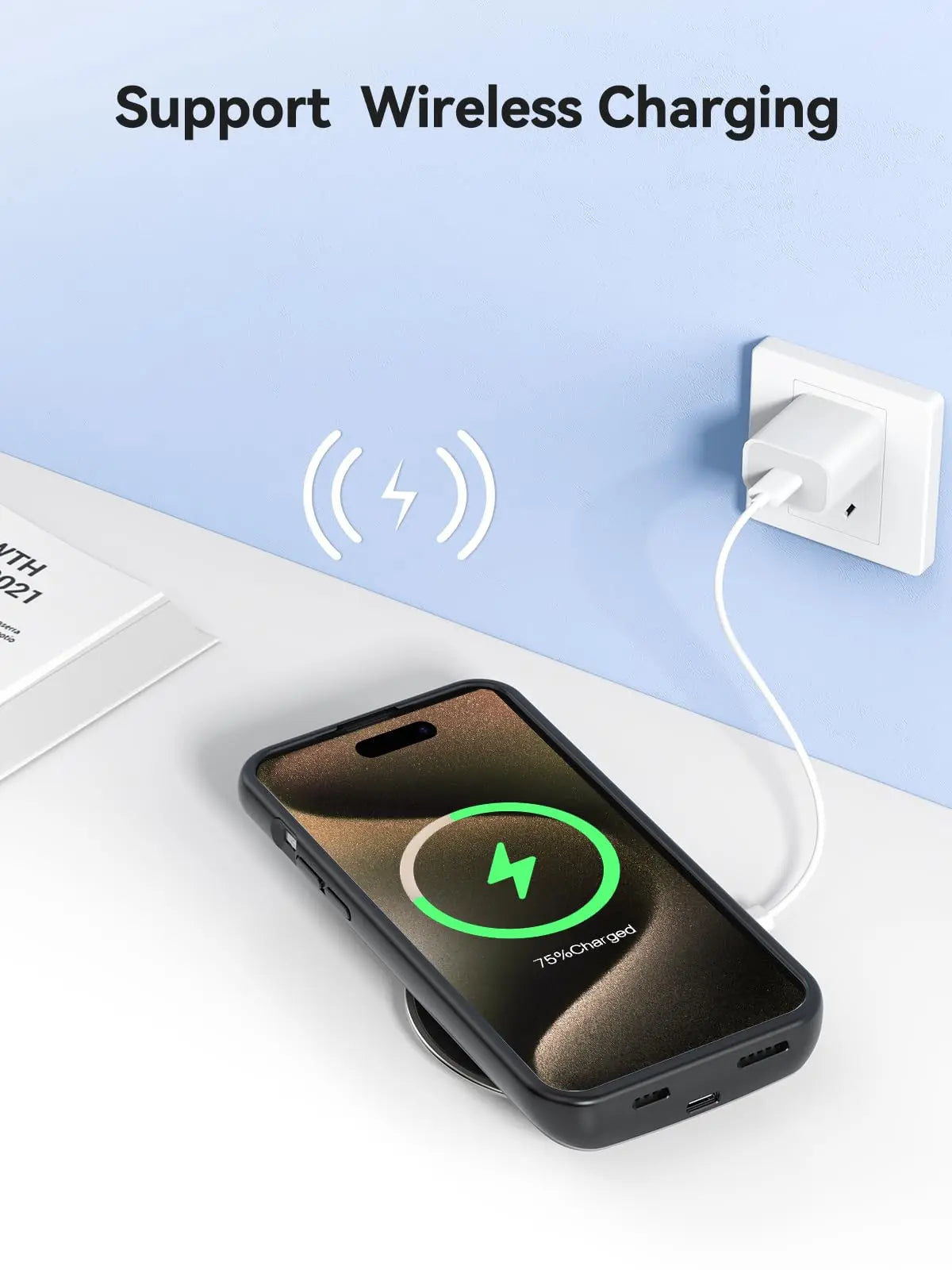 10000mAh Wireless Battery Charger Case for iPhone 15/15Pro/15 Pro Max Plus Portable Thin Power Bank Cover Battery Pack