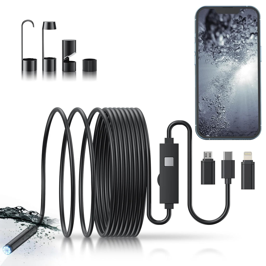 Endoscope Camera with Light, 1920P HD Borescope with 8 Lights, Waterproof for Pipe Inspection, Industrial Endoscope for Phones