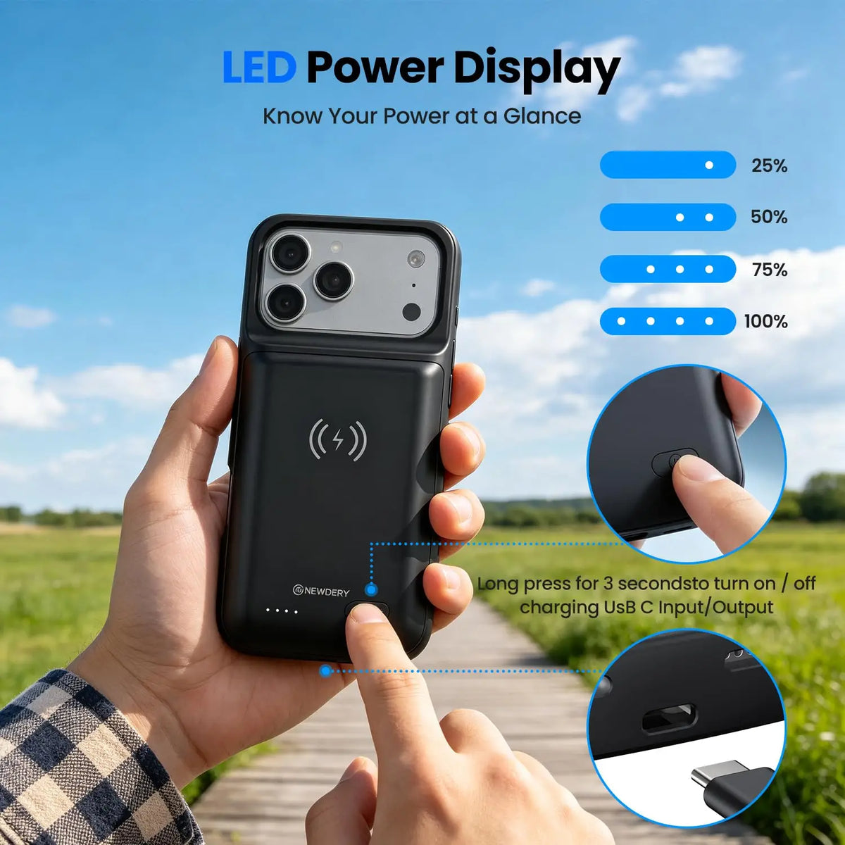 10000mah Wireless Battery Charger Case for IPhones. Magnetic Power Bank Battery Charger