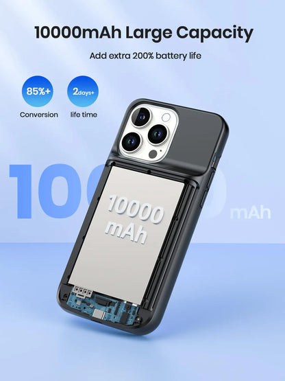 10000mAh Wireless Battery Charger Case for iPhone 15/15Pro/15 Pro Max Plus Portable Thin Power Bank Cover Battery Pack