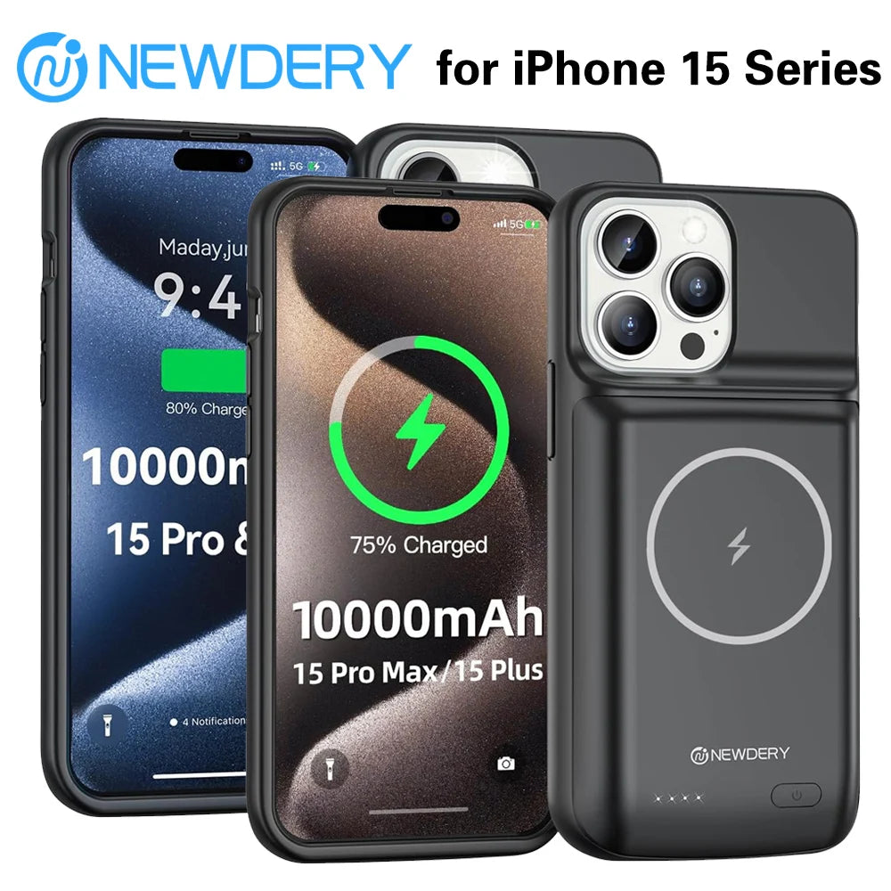 10000mAh Wireless Battery Charger Case for iPhone 15/15Pro/15 Pro Max Plus Portable Thin Power Bank Cover Battery Pack